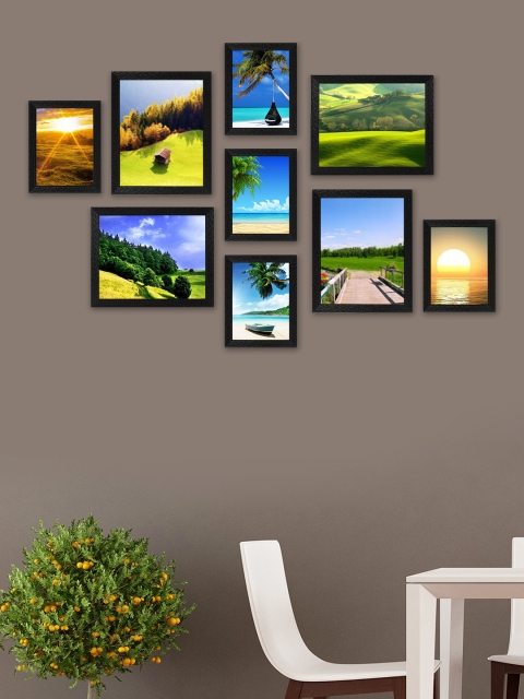 

SWADESI STUFF Set Of 9 Black Textured Individual Wall Photo Frames