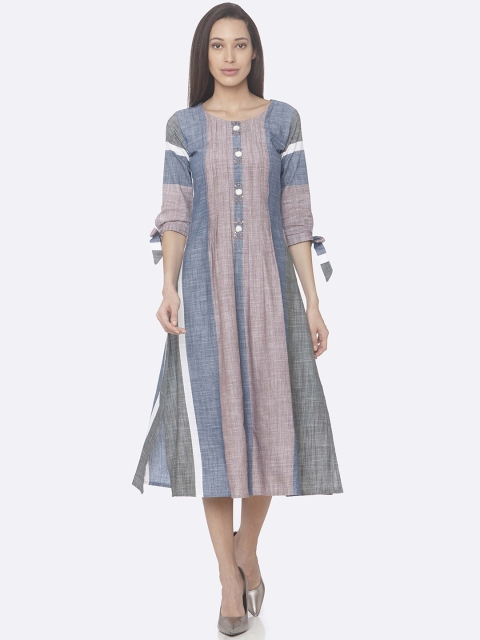 

RAISIN Women Pink & Blue Striped Fit and Flare Dress