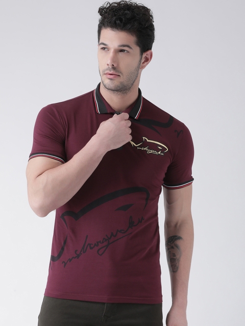 

Rex Straut Jeans Men Maroon Printed Polo Collar T-shirt
