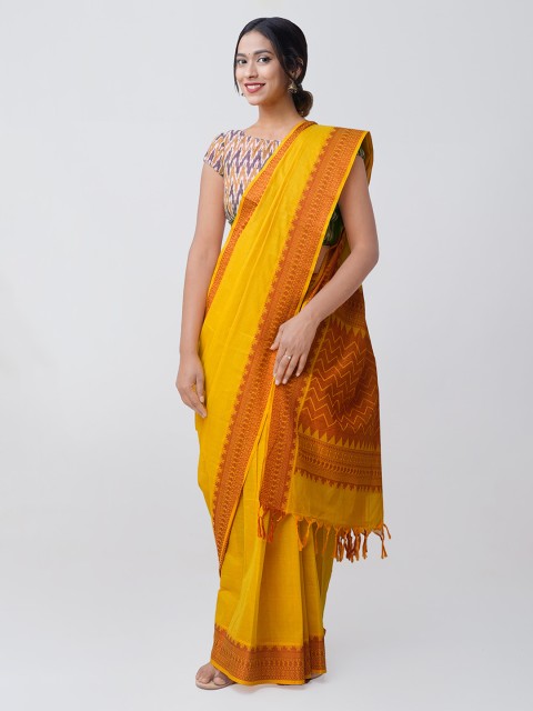 

Unnati Silks Yellow Pure Cotton Solid Handloom Chettinad Sustainable Saree
