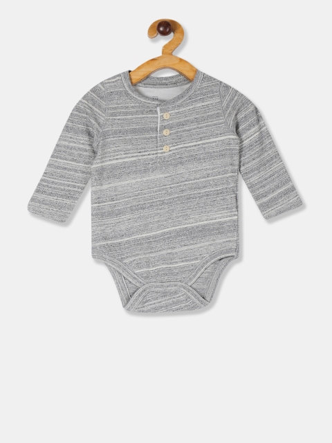 

GAP Infants Boys Grey Henley Neck Striped Bodysuit