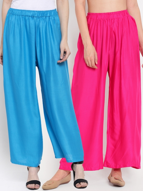 

TAG 7 Women Pack Of 2 Solid Flared Palazzos, Blue