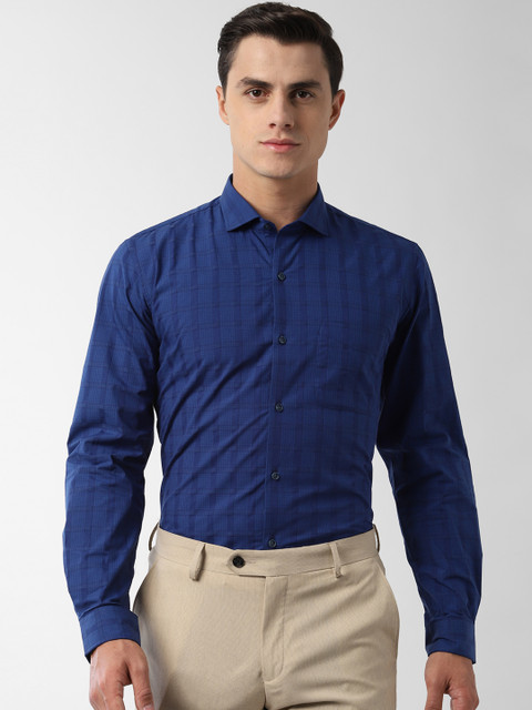 

Peter England Men Blue Slim Fit Checked Formal Shirt