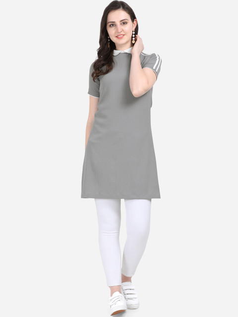 

Yuvraah Women Grey & White Solid Tunic