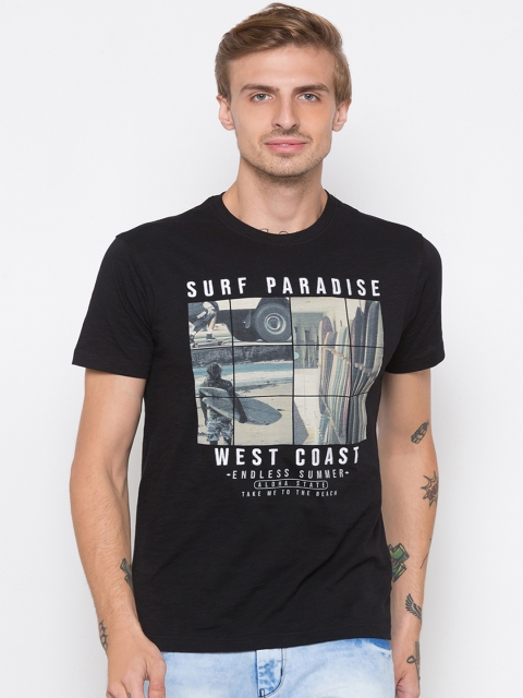 

Globus Men Black Printed Round Neck T-shirt