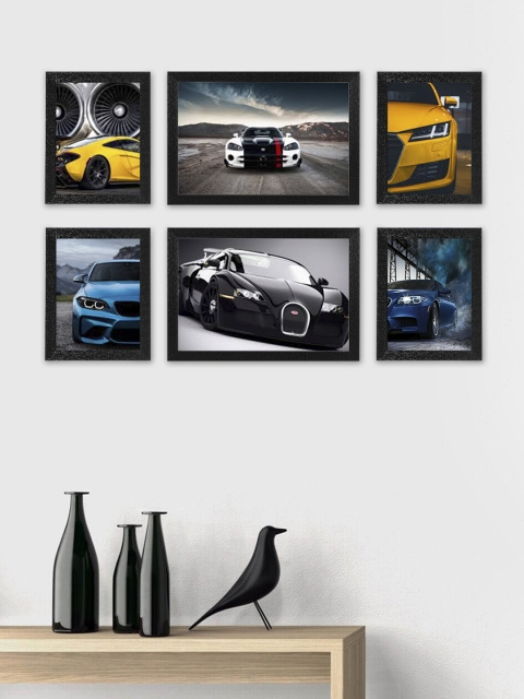 

SWADESI STUFF Set Of 6 Black Textured Individual Wall Photo Frames