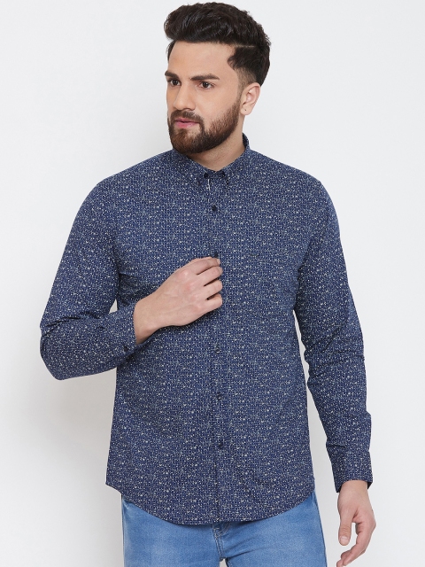 

Okane Men Navy Blue & White Slim Fit Printed Casual Shirt