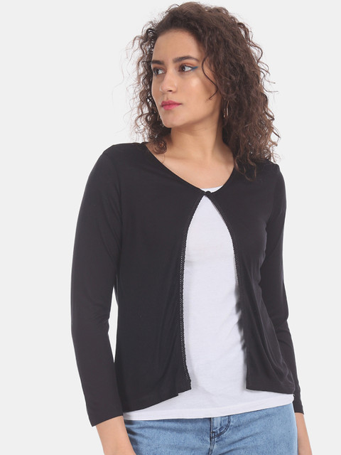 

Sugr Women Black Solid Open Front Shrug
