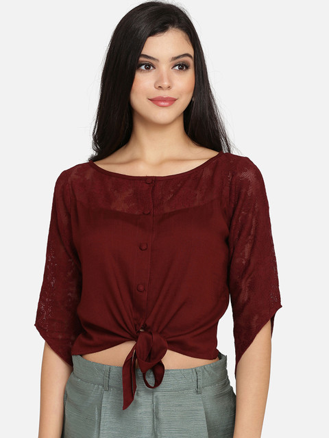 

Eavan Women Maroon Self Design Crop Top
