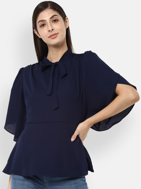 

Van Heusen Woman Navy Blue Solid Peplum Top