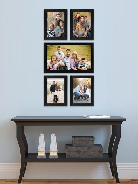 

SWADESI STUFF Set Of 5 Black Textured Individual Wall Photo Frames
