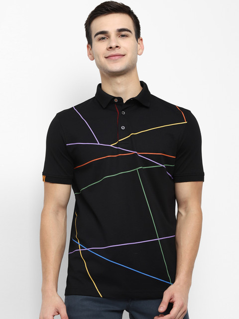 

SIMON CARTER LONDON Men Black Striped Polo Collar T-shirt
