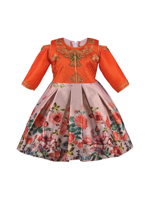 

Wish Karo Girls Orange & Beige Printed Fit and Flare Dress