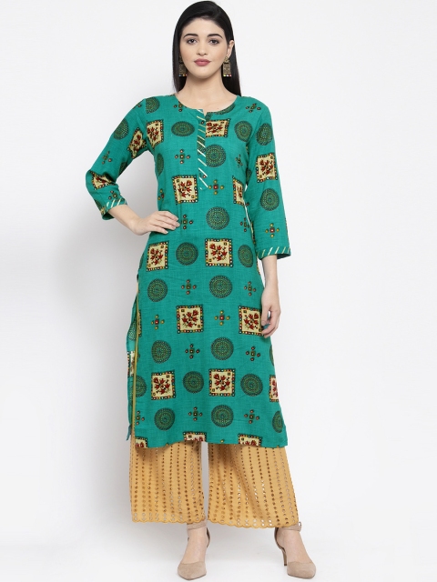 

Clora Creation Women Turquoise Blue Printed Kurta with Palazzos