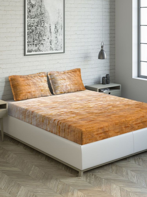

DDecor Orange Abstract 150 TC Cotton 1 King Bedsheet with 2 Pillow Covers