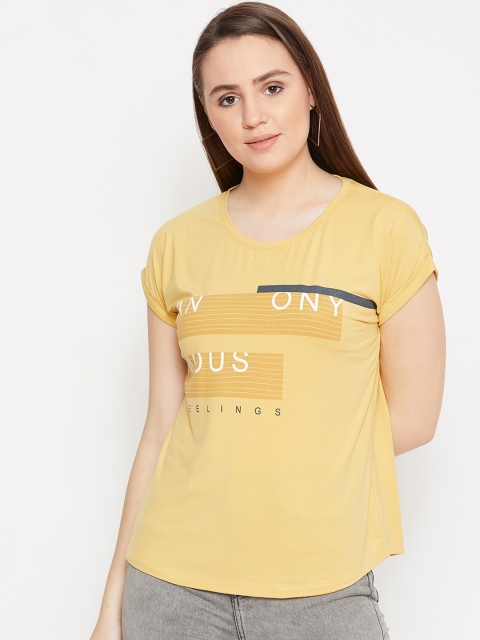 

METTLE Women Mustard Yellow Printed Round Neck T-shirt