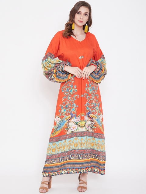 

The Kaftan Company Women Orange Printed Maxi Dress
