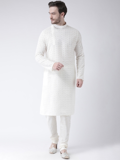 

DEYANN Men Off-White Embroidered Straight Kurta