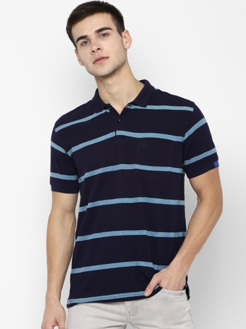 

Allen Solly Men Navy Blue Striped Polo Collar T-shirt