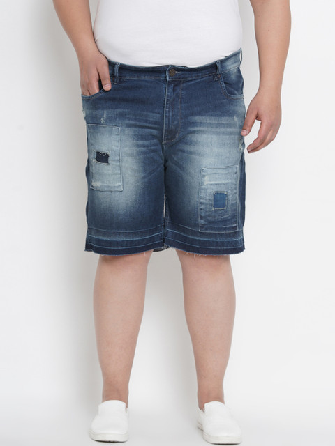 

John Pride Plus Size Men Blue Washed Regular Fit Denim Shorts