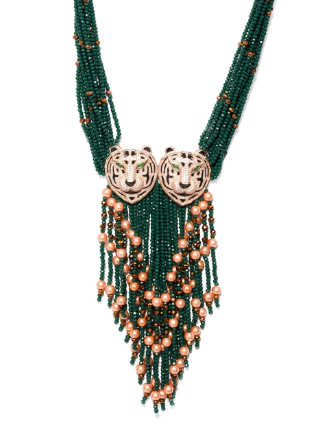 

DUGRISTYLE Green & Rose-Gold Plated Leaopord Lovers Silver Necklace