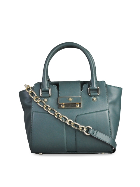 

ILEX Green Solid Leather Handheld Bag