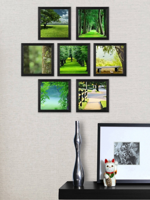 

SWADESI STUFF Set Of 7 Black Textured Individual Wall Photo Frames