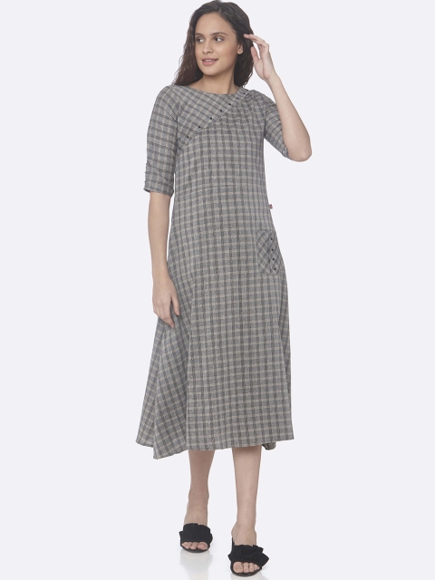 

RAISIN Women Grey Checked A-Line