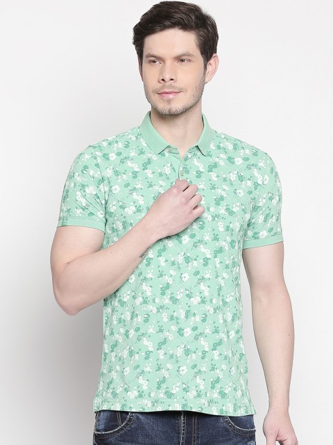 

Mufti Men Green White Printed Polo Collar Pure Cotton T-shirt