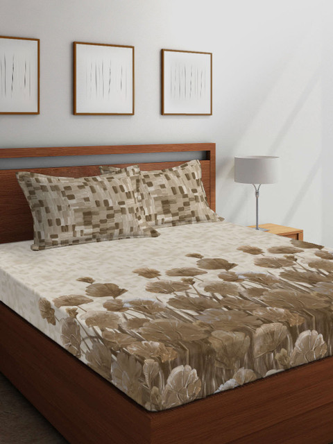 

Boutique Living India Beige & Brown Floral 300 TC Cotton 1 King Bedsheet with 2 Pillow Covers
