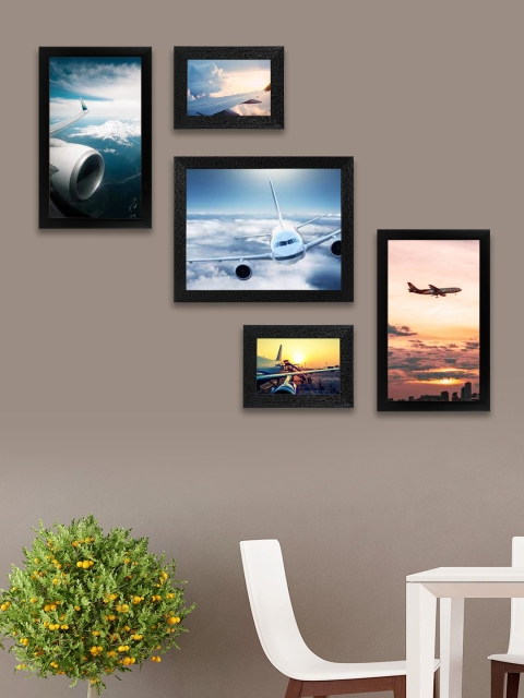 

SWADESI STUFF Set Of 5 Black Textured Individual Wall Photo Frames