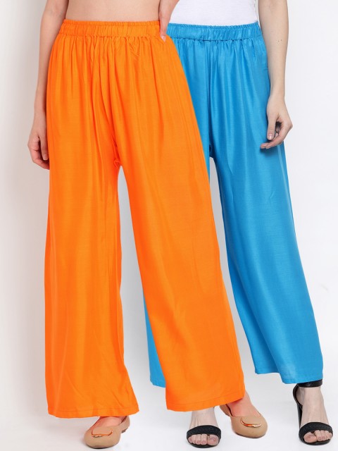 

TAG 7 Women Pack of 2 Solid Flared Palazzos, Blue