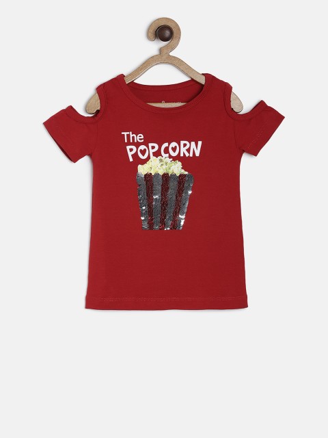 

TALES & STORIES Girls Red Printed Round Neck T-shirt