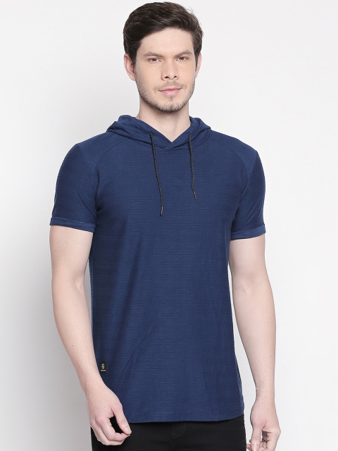 

Mufti Men Navy Blue Solid Hood T-shirt