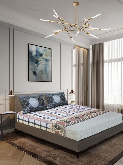 

Aura Blue & Beige Geometric 210 TC Cotton 1 King Bedsheet with 2 Pillow Covers