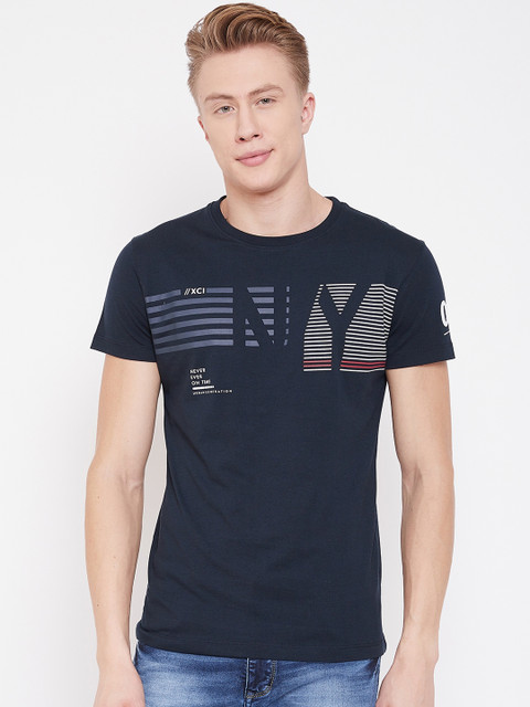 

Octave Men Navy Blue Printed Round Neck T-shirt