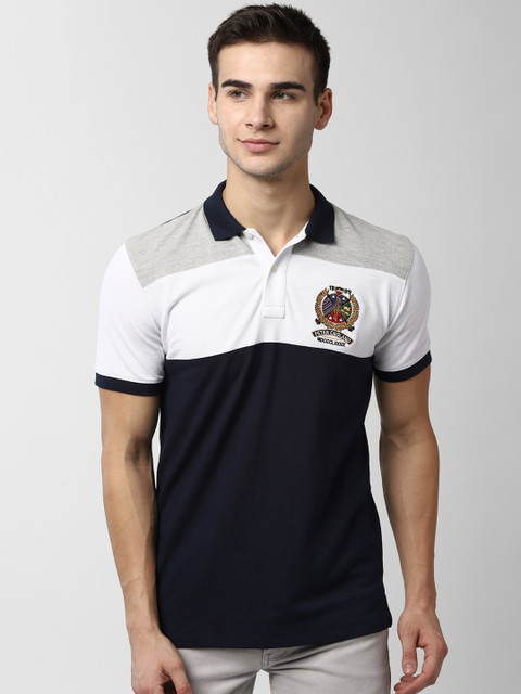 

Peter England Casuals Men Navy Blue & White Colourblocked Polo Collar T-shirt