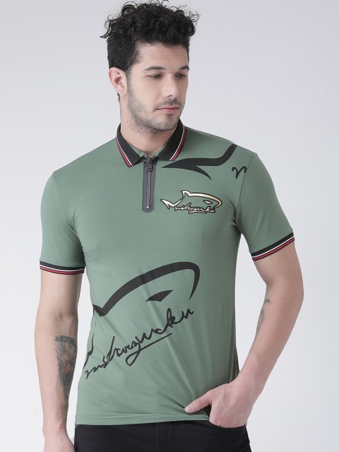 

Rex Straut Jeans Men Green Printed Polo Collar T-shirt