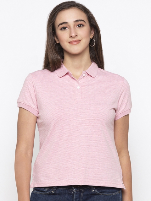 

Globus Women Pink Striped Polo Collar T-Shirt