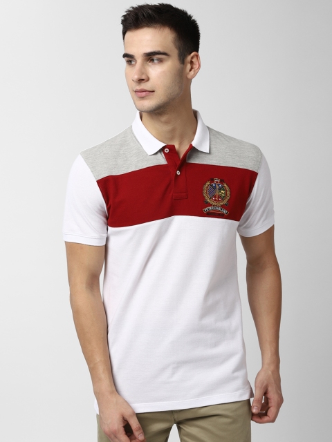 

Peter England Casuals Men White & Maroon Colourblocked Polo Collar T-shirt