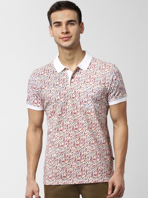 Peter England Casuals Men Cream-Coloured Printed Polo Collar T-shirt