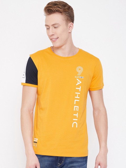 

Octave Men Mustard Printed Round Neck T-shirt