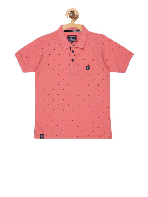 

Monte Carlo Boys Peach-Coloured Printed Polo Collar T-shirt