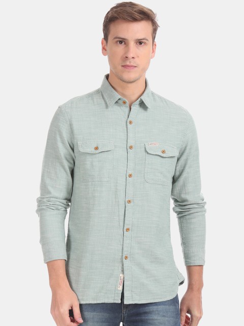 

U.S. Polo Assn. Denim Co. Men Green Regular Fit Self Design Casual Shirt
