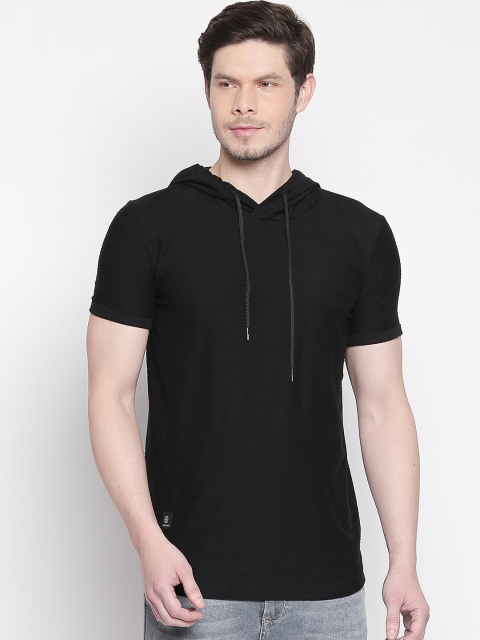 

Mufti Men Black Solid Hood T-shirt