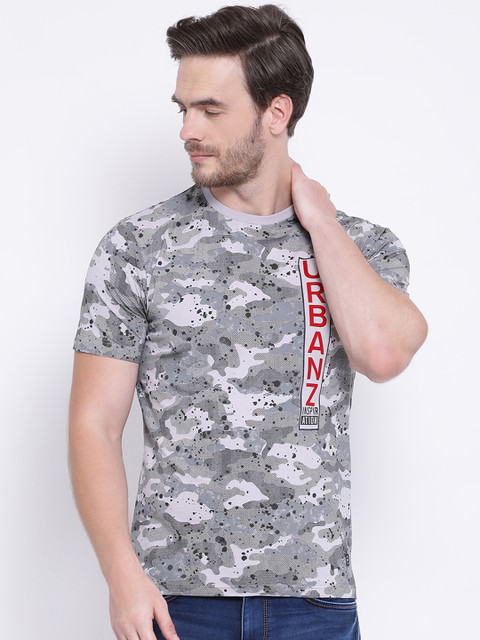 

Monte Carlo Men Grey Camouflage Print Round Neck T-shirt