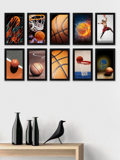 

SWADESI STUFF Set Of 10 Black Textured Individual Wall Photo Frames