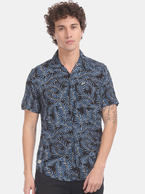 

Ed Hardy Men Black & Navy Blue Regular Fit Printed Casual Shirt