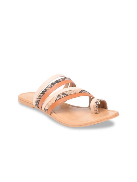 

GNIST Women Beige & Brown Textured One Toe Flats