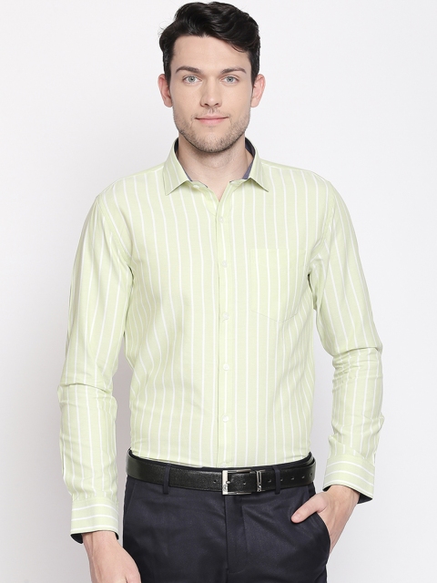 

L.A. SEVEN Men Lime Green & White Slim Fit Striped Casual Shirt
